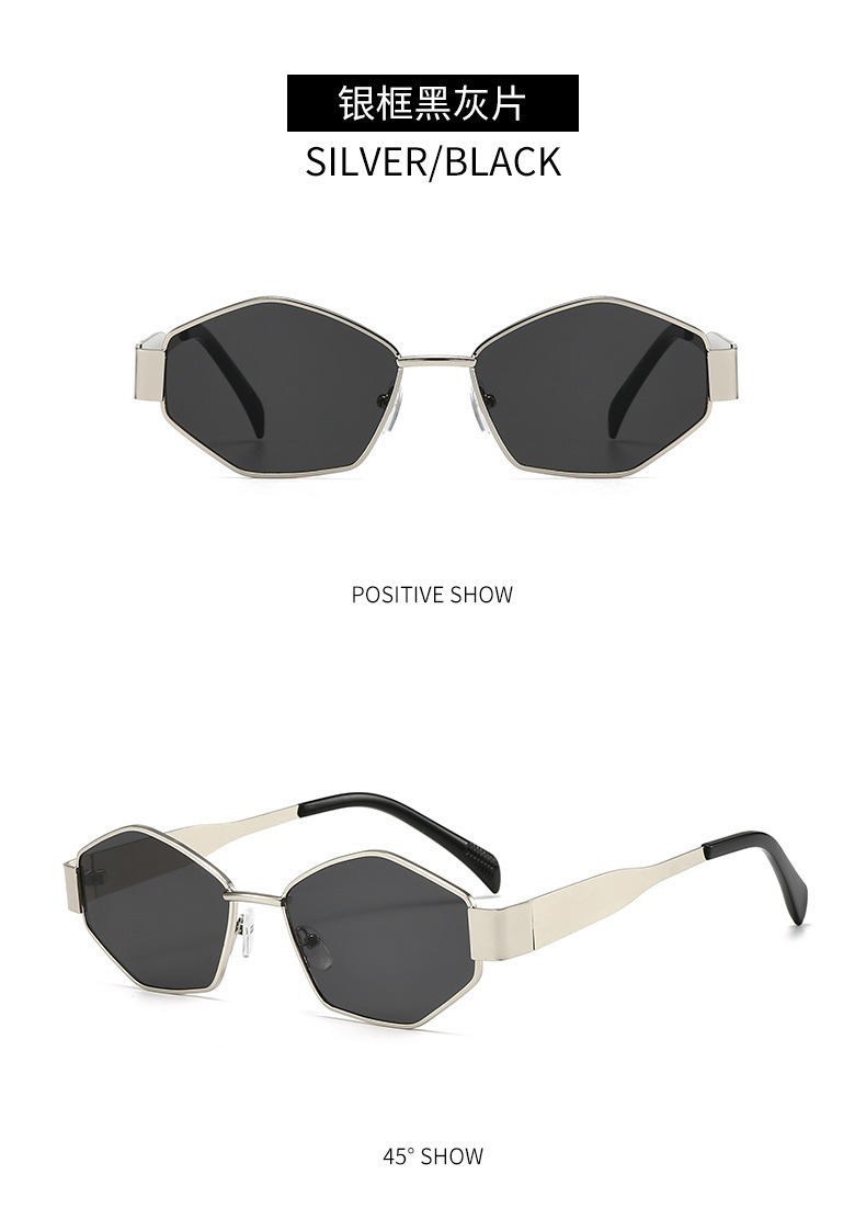 现货时尚潮流网红墨镜金属多边形眼镜女高级显脸小防紫外线太阳镜详情11