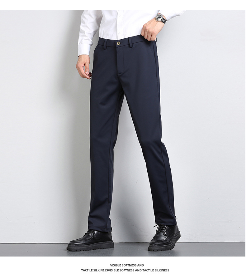 High-end business casual pants for men 2022 autumn and winter, thickened long pants, youth straight, elastic, wrinkle-free and drape dress pants pic 49