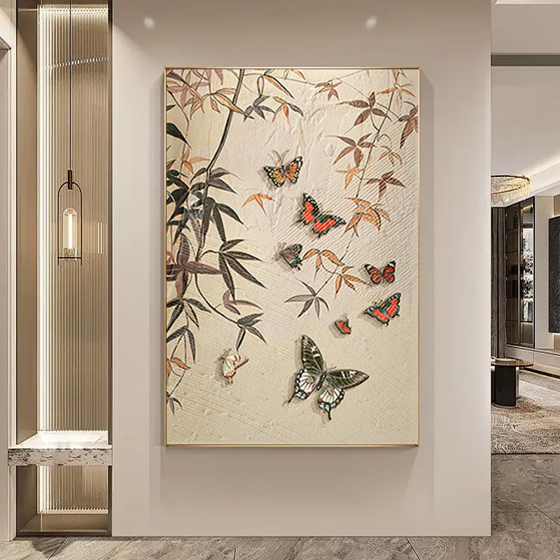 新中式入户玄关装饰画喜上眉梢喜鹊客厅墙壁画中古风走廊过道挂画详情6