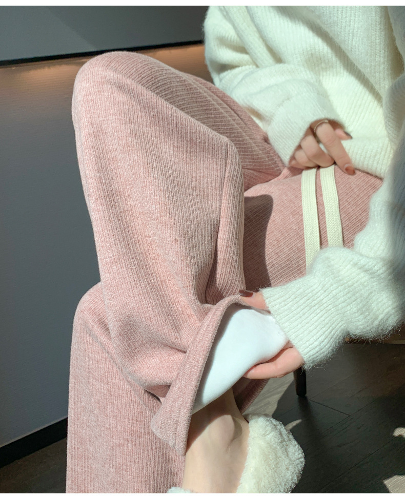 羊绒阔腿裤女秋冬2022年新款高腰垂感宽松休闲显瘦加绒针织直筒裤详情13