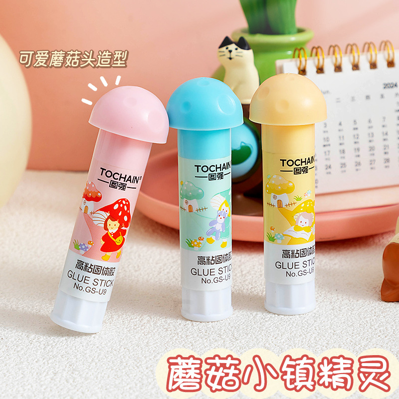图强固体胶小学生儿童手工课固体胶水可爱卡通蘑菇帽胶棒大号胶棒详情3