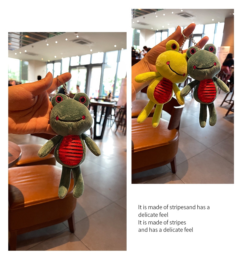 New cute smiling frog plush toy pendant, schoolbag accessory for boys and girls, keychain, creative couple gift pic 9