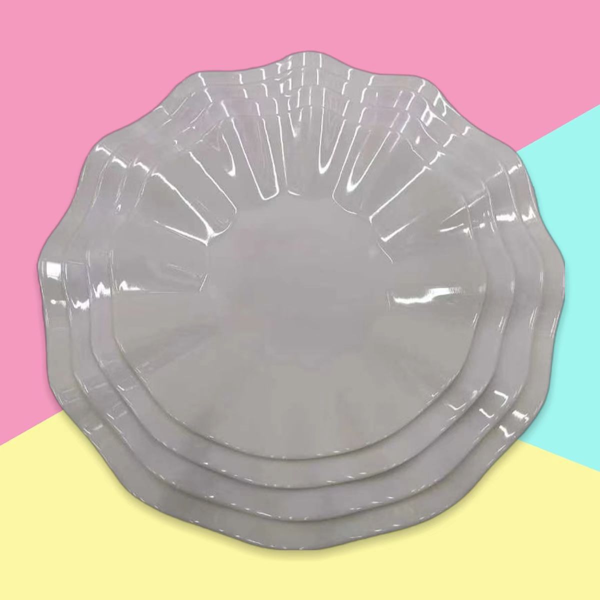 White melamine creative round plates for hotel hot pot, banquet dishes, cold dishes, snacks, plastic flat plates, pastries, commercial use pic 5
