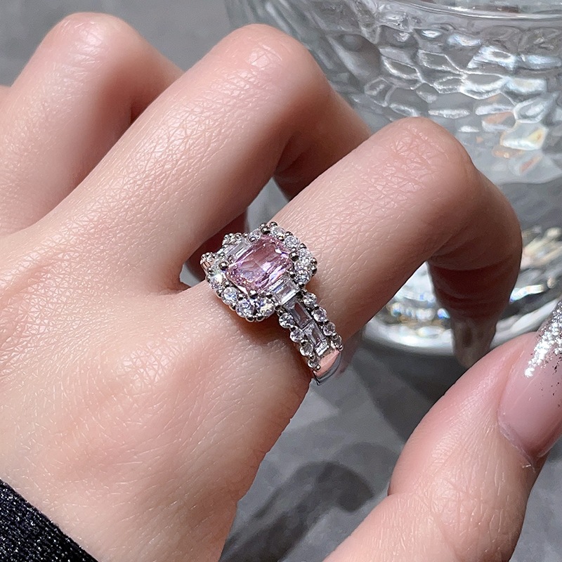 Sweet and Cool Style series pink zircon colored gemstone open ring, light luxury and high-end feel, unique flower Little Red Book Ring girl pic 17