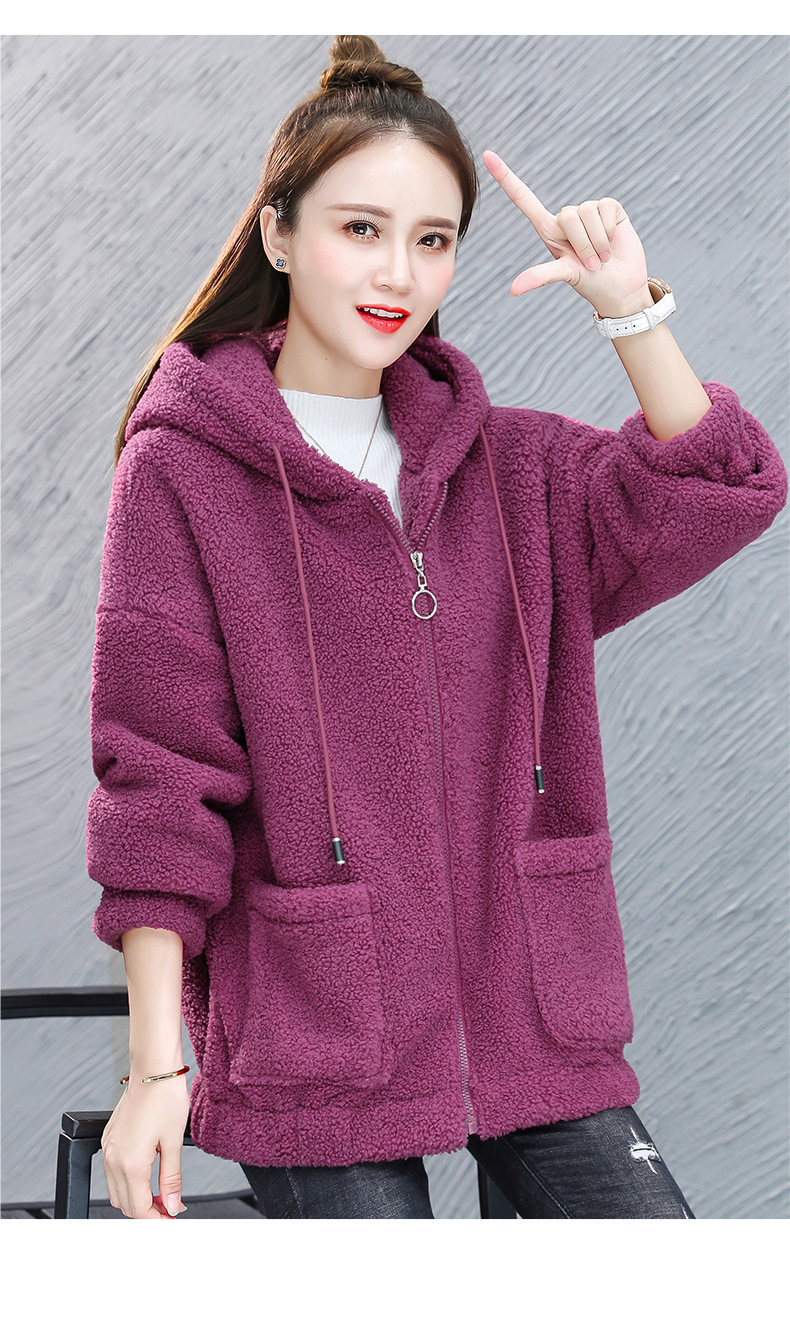 New autumn and winter loose Korean-style zipper Teddy fleece hooded cardigan with thickened fleece for women pic 12