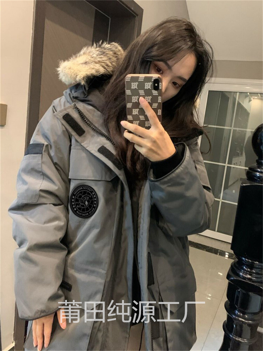 冬季08款大鹅防寒米白石墨灰羽绒服狼毛中长远征款羽绒服男女大鹅详情3