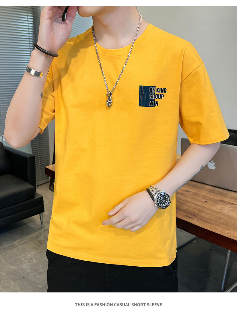 Short-sleeved T-shirt for men, 2022 Summer new Korean style trendy ins loose T-shirt, mid-sleeved cotton trendy brand, large size pic 82