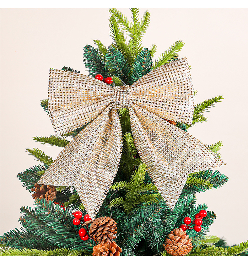 跨境圣诞闪钻蝴蝶结挂件节日橱窗圣诞树装饰大蝴蝶结布置配件批发详情9