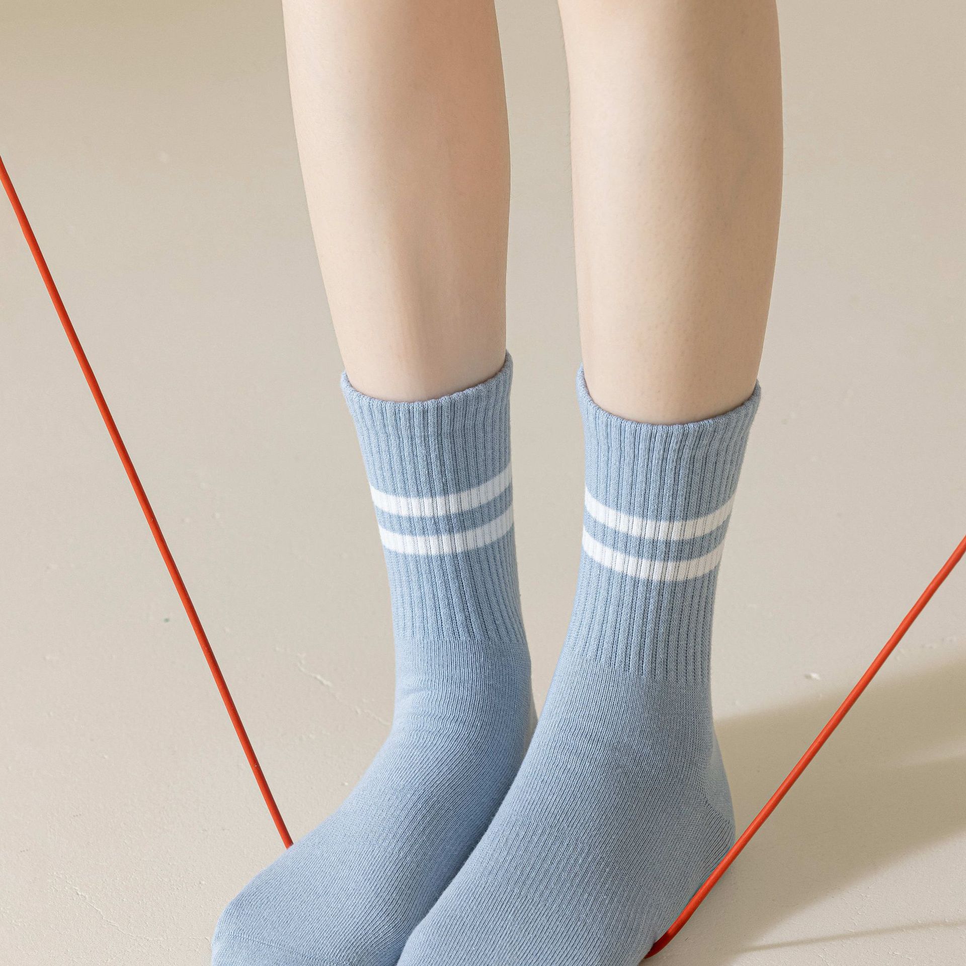 Spring and Autumn new yoga socks, ins style trendy striped color-blocking socks, sweat-absorbing, warm, simple mid-calf cotton socks for women pic 8