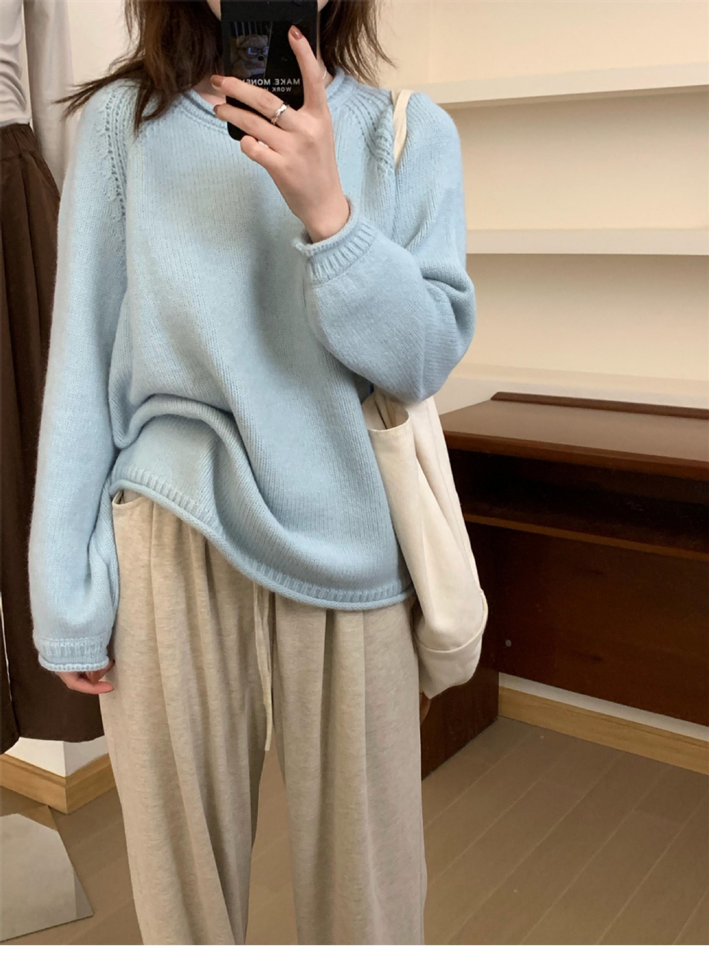 Korean-style puffed solid color pullover sweater for women, gentle and loose knitted top, versatile, laid-back style, fashionable and soft sweater pic 14