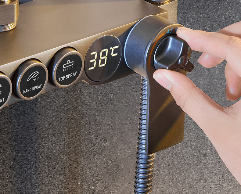 Constant-temperature shower head set, gun gray, household wall-mounted bathroom, rain shower bathroom, pressurized full shower faucet, copper pic 41