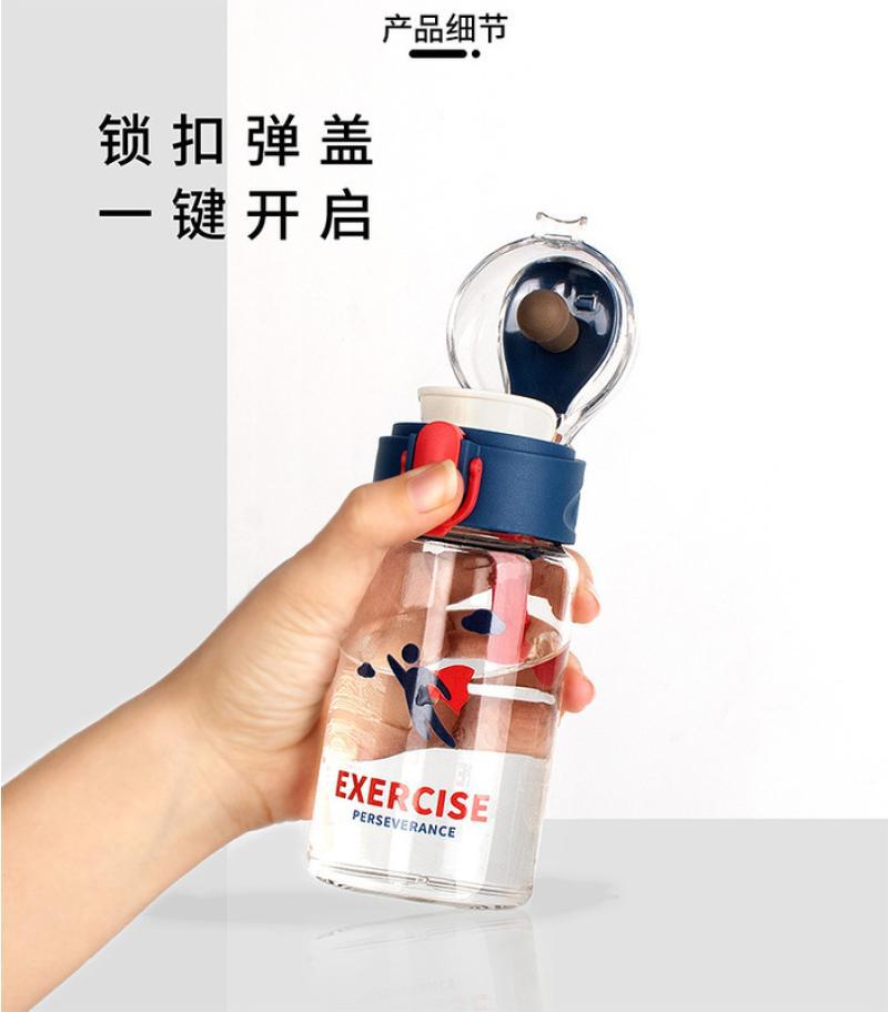 缤客320ml卡通运动弹跳玻璃杯锁扣弹盖便携随手拎高硼硅水杯详情5