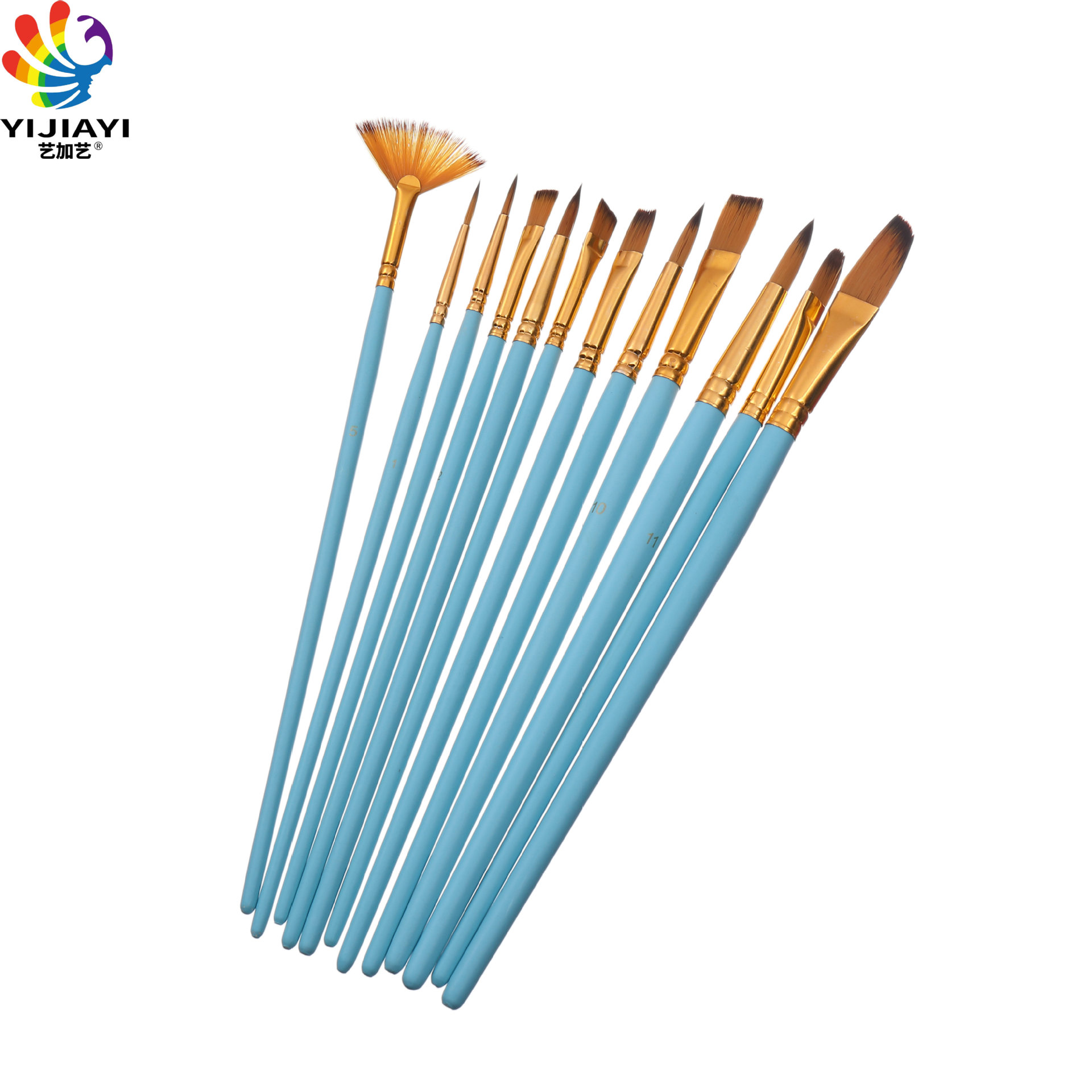 12-piece nylon brush set, 3-color brush barrel including fan-shaped watercolor brush set, art supplies pic 7