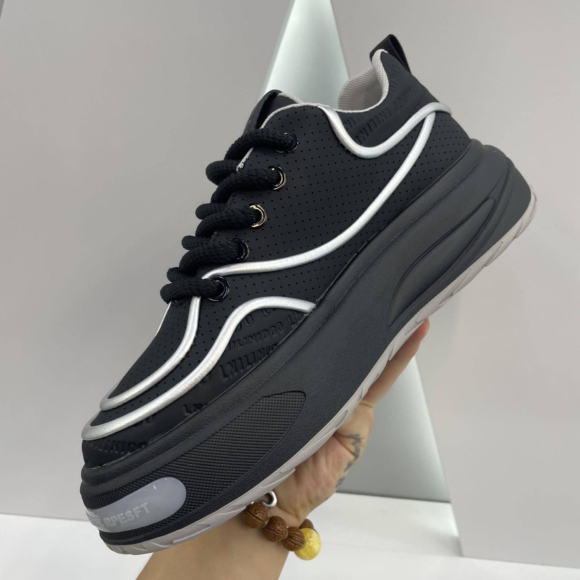 秋季新款男鞋系带低帮跑步鞋潮流鞋子增高印花时尚透气老爹鞋软底详情35