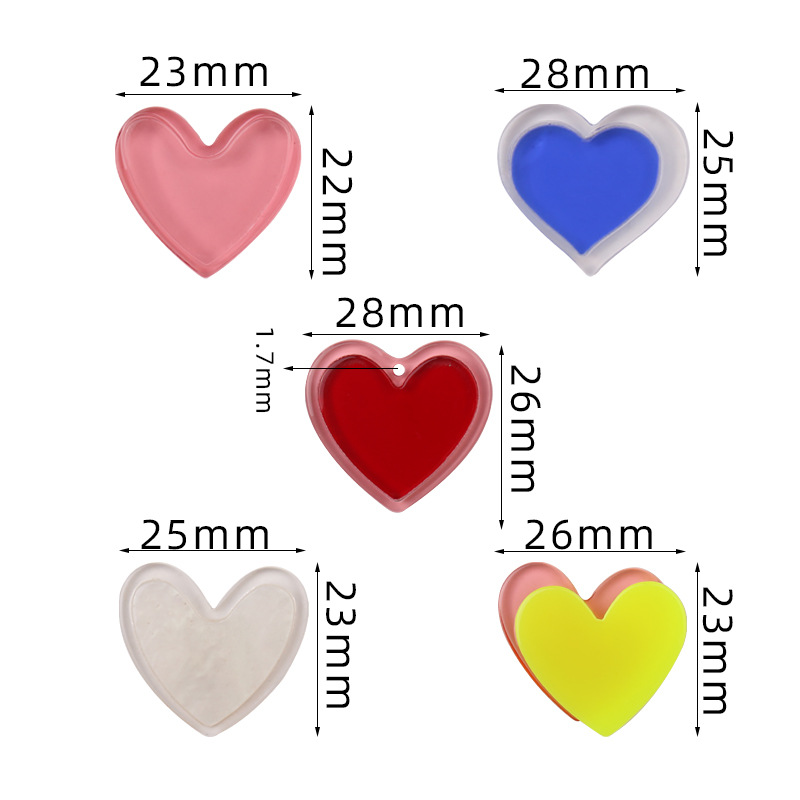 Wholesale of new acrylic color heart-shaped pieces diy handmade jewelry, earrings, necklaces and headwear materials pic 1