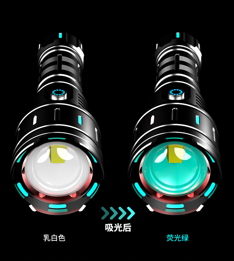 手电筒强光充电远射超亮家用防身户外便携小探照灯led变焦氙气灯详情19