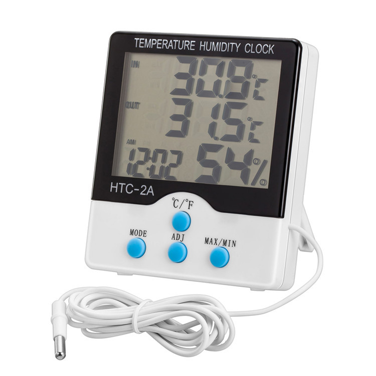 Factory direct sales of HTC-2A household multi-functional temperature and humidity meter, large screen indoor and outdoor thermometer, waterproof probe pic 2