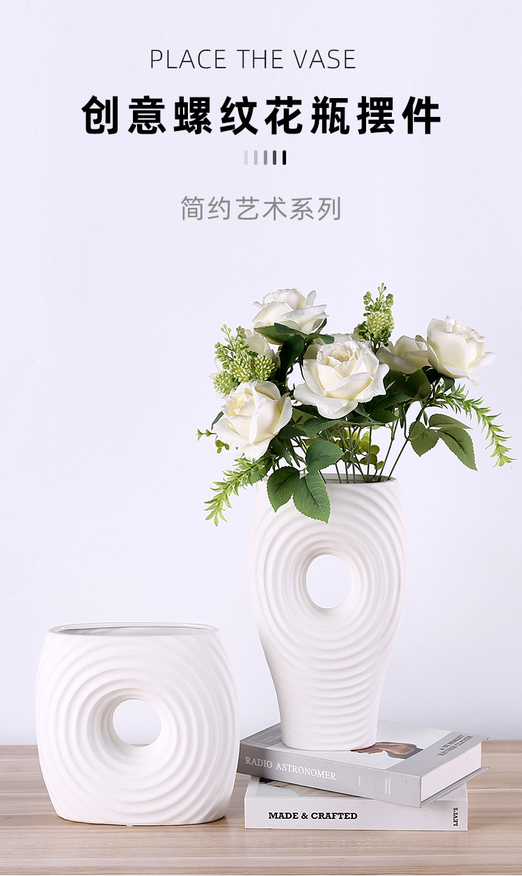 2025 New Nordic modern and simple white ceramic vase decoration, home living room model room flower arrangement, artificial flower table decoration, home decoration art, new Chinese style good items pic 1