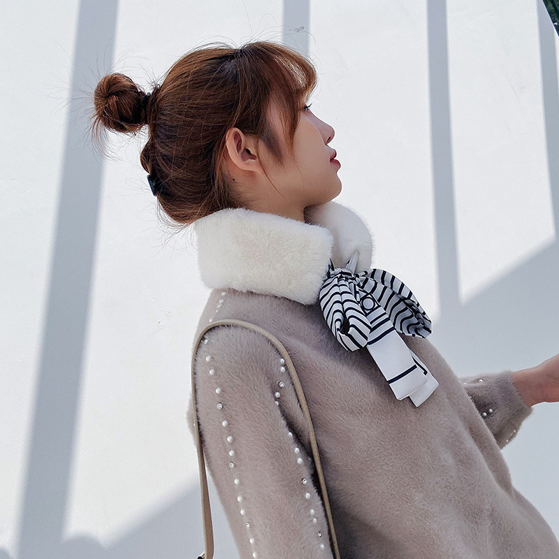 日韩甜美仿兔毛围巾冬季长方形女现货纯色围脖学生党优雅名媛围巾详情5