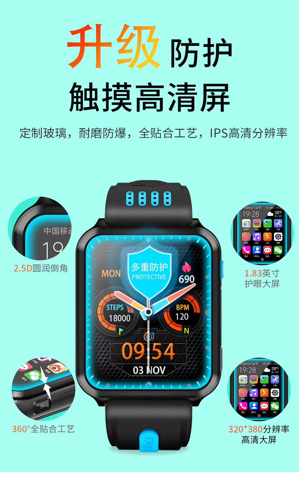 阿拉町H1智能儿童电话4G5G全网通定位可视频小学生青少年智能手表详情6