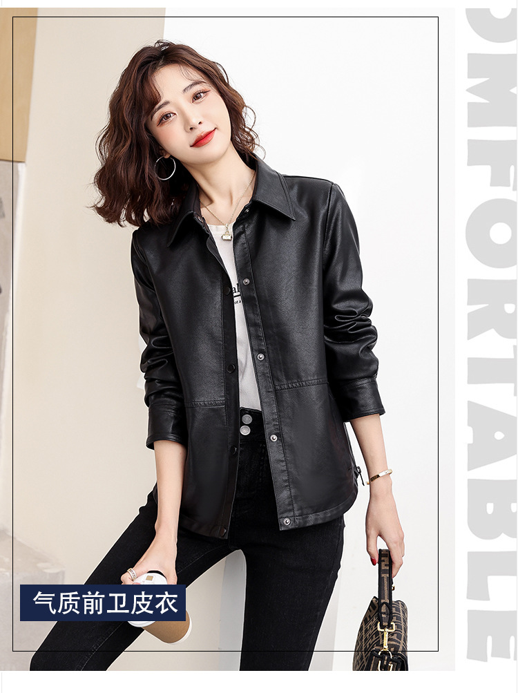 黑色皮衣外套女2022春秋短款小个子宽松显瘦韩版机车服PU皮上衣详情1