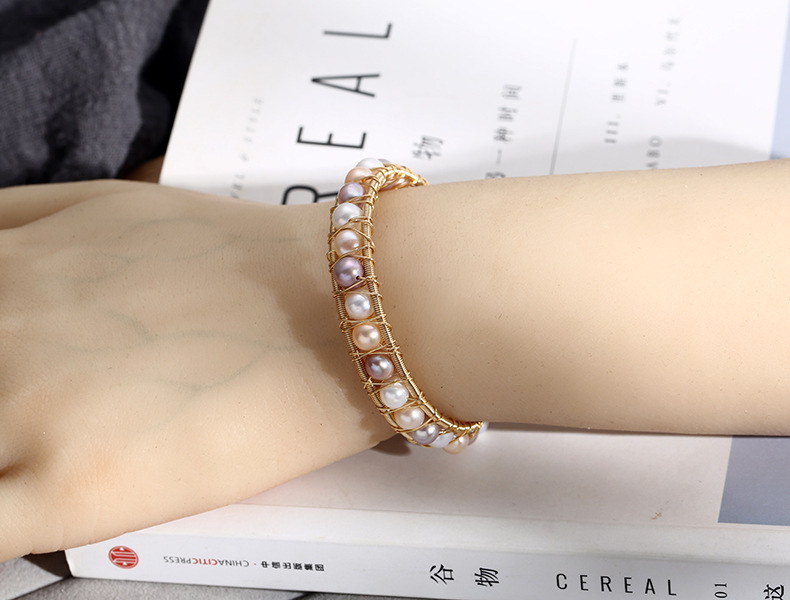 Natural freshwater pearl 14K gold-plated wound bracelet, multi-bead one-arrow heart-piercing double-row bracelet, a grand European and American girl pic 17