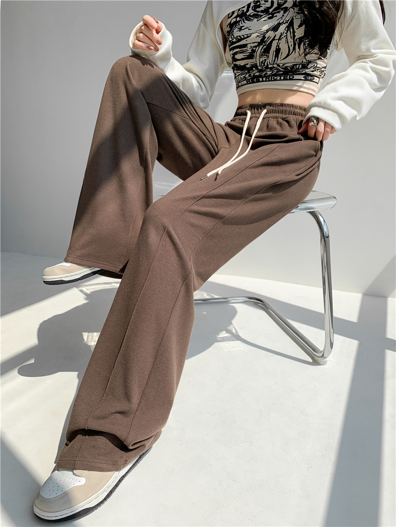 (Glutinous rice wide-leg pants) High-waisted, sagging, straight-leg wide-leg floor-length pants with a design sense, grey casual pants, trendy ins pic 16