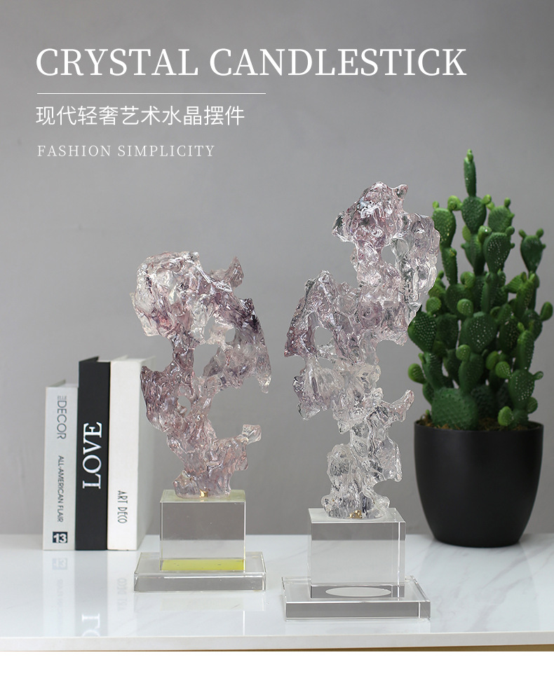New Chinese-style creative transparent resin sculpture for the entrance, TV cabinet, study, and abstract imitation crystal art display stand pic 17