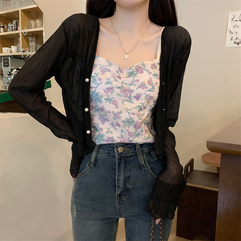 New 2024 summer French women's long-sleeved sun-protective chiffon with a shawl air-conditioned cardigan for beach sun protection pic 15