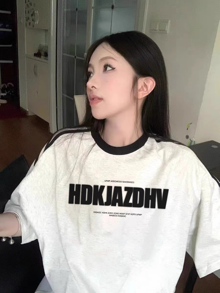 纯棉条纹短袖t恤女2025新款大码夏季宽松三条杠美式潮牌半袖上衣详情10