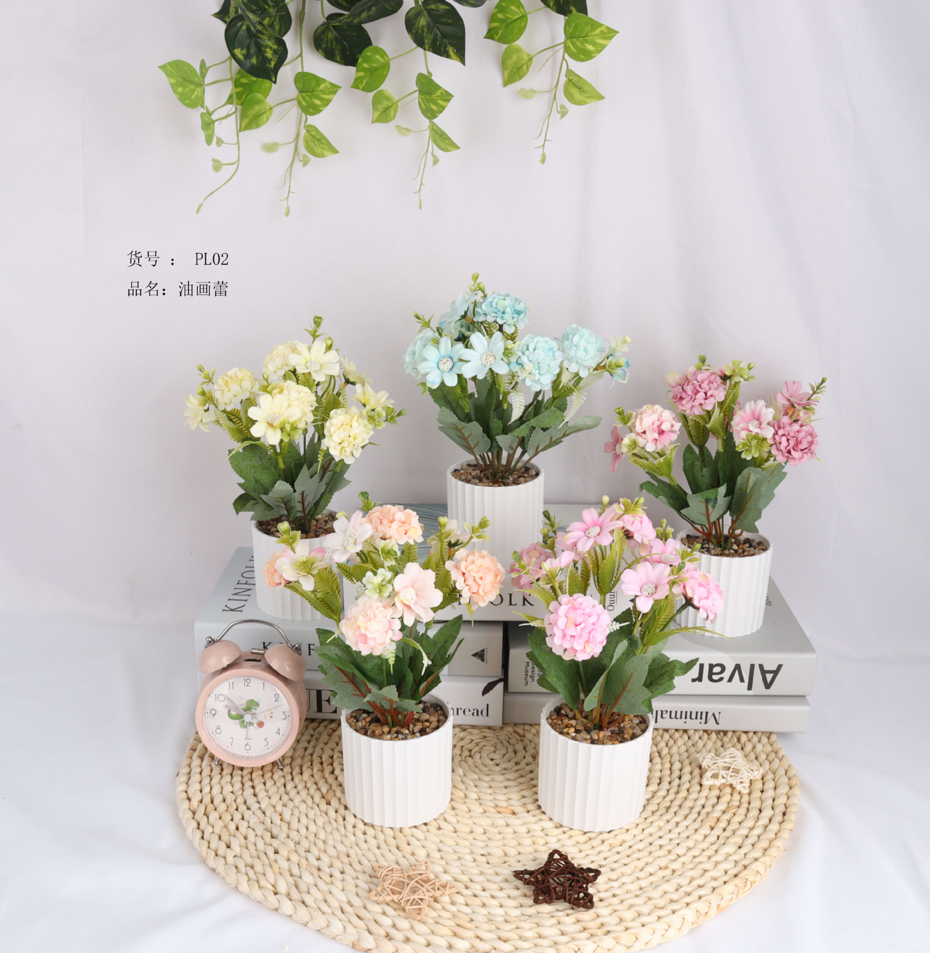 Simulated oil painting bud potted plants/simulated flower bonsai/Furniture ornaments/simulated flower creative interior small ornaments/Yama pic 1