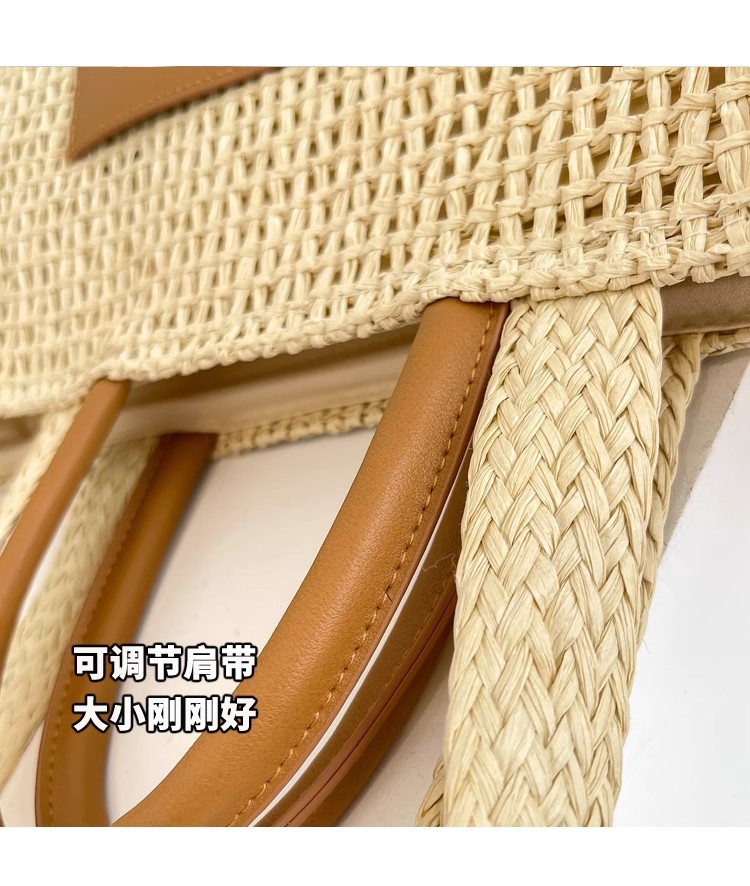 新款大容量百搭草编包女松弛感日系潮流手提单肩包度假旅行沙滩包详情6