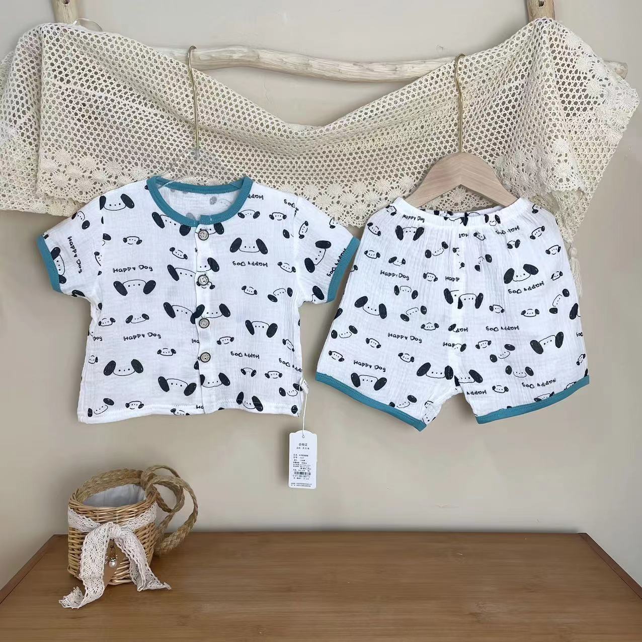 儿童短袖套装夏季婴儿薄款睡衣女孩分体男宝宝宽松透气家居服套装详情1