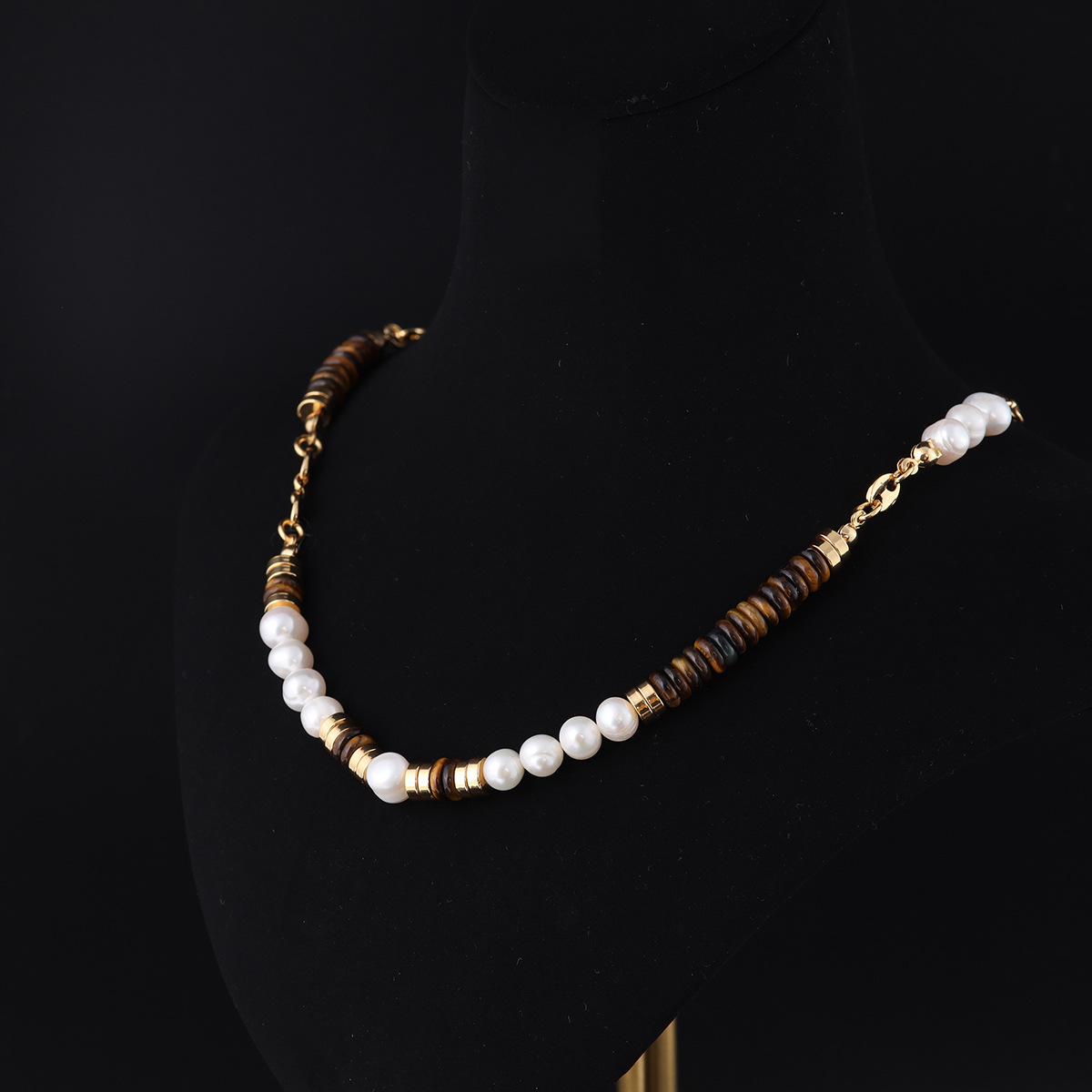 中古vintage高级感时尚小众设计青岛工厂批发虎眼石淡水项链女款详情3