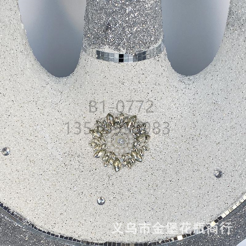 Golden Castle Vase, European-style simple vase with diamond bead glass lens, floor-standing vase, trumpet flower-shaped flower pot, living room, hotel, home, shopping mall, ceramic decoration pic 19