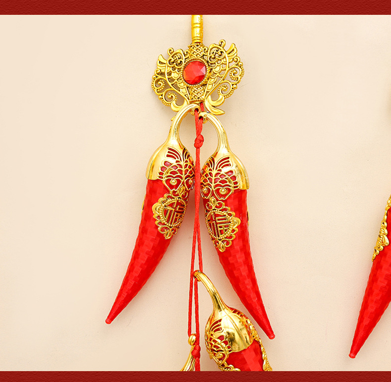 新年辣椒串挂件中式灯笼发光挂串室内家用布置电视墙玄关福字挂饰详情6