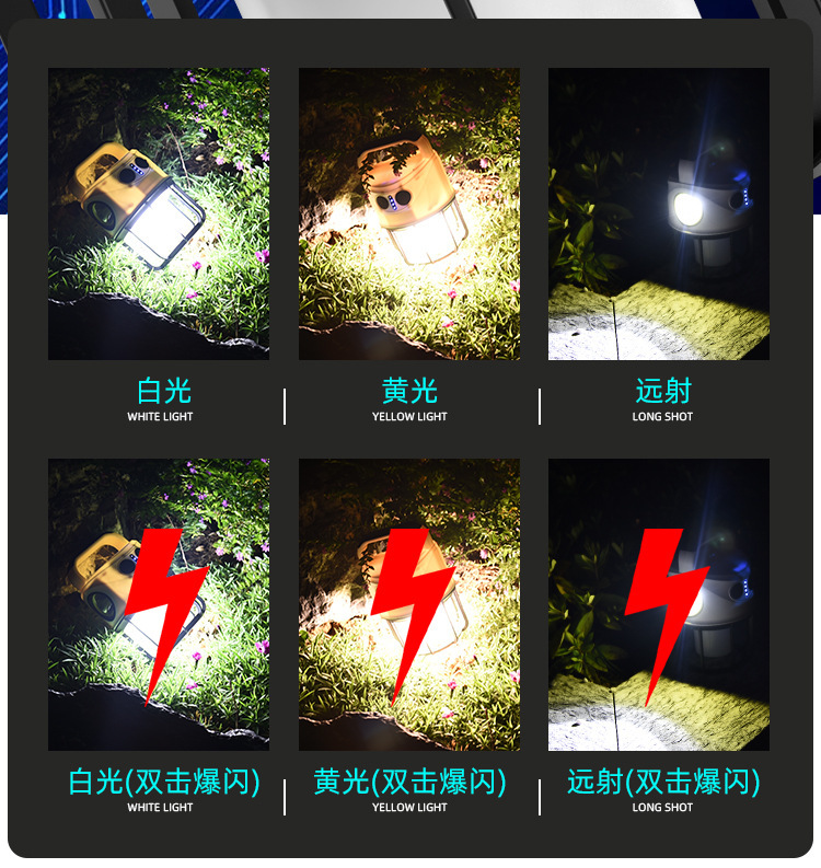 义乌闪电鹰跨境新品强光手电筒可充电多功能超亮手提探照灯露营灯详情29