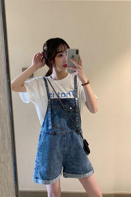 Hong Kong-style autumn new collection of Korean Harajuku style denim overalls and high-waisted wide-leg jumpsuits for chubby girls to look younger pic 5