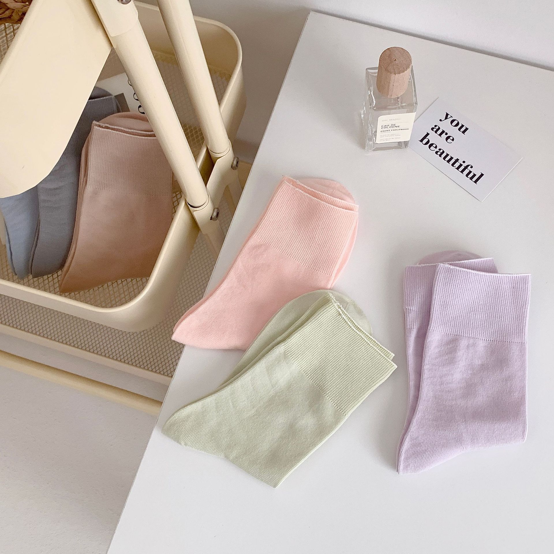 夏天女生袜子无骨堆堆月子袜日系马卡龙色松口春夏薄款简约中筒袜详情11