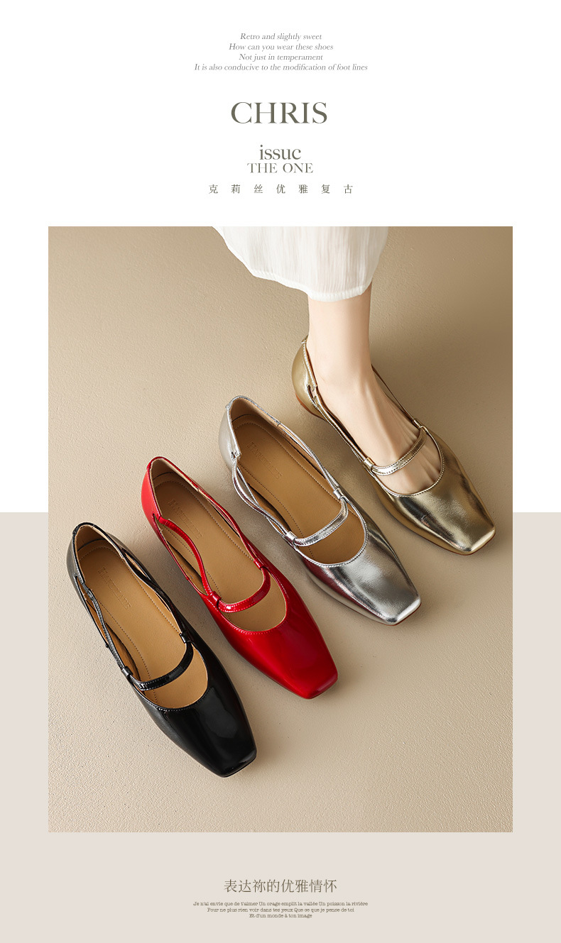 New Spring and summer one-strap flat shoes, simple golden sheepskin, shallow-mouthed, chanel-style, for ladies with square toe single shoes pic 9