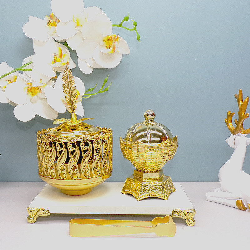 New golden creative incense burner with Middle Eastern style from a manufacturer, fashionable handicrafts and decorative items pic 2