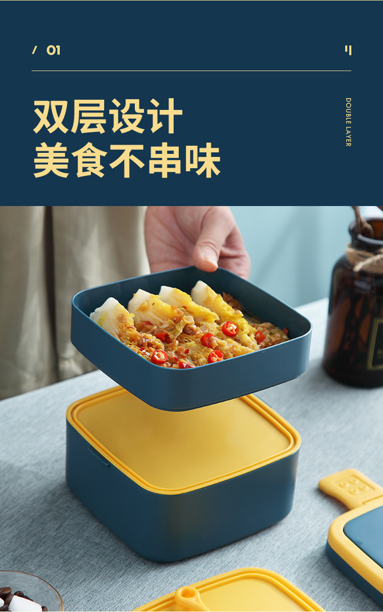 INS网红手提双层饭盒便携午餐盒学生便当盒塑料可微波炉Bento Box详情4