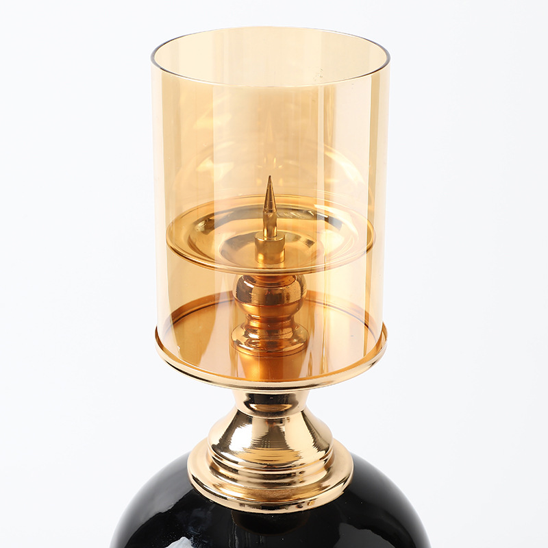Cross-border wholesale candlestick ornaments, metal glass covers, European-style light luxury restaurant romantic ornaments, home handicrafts pic 4