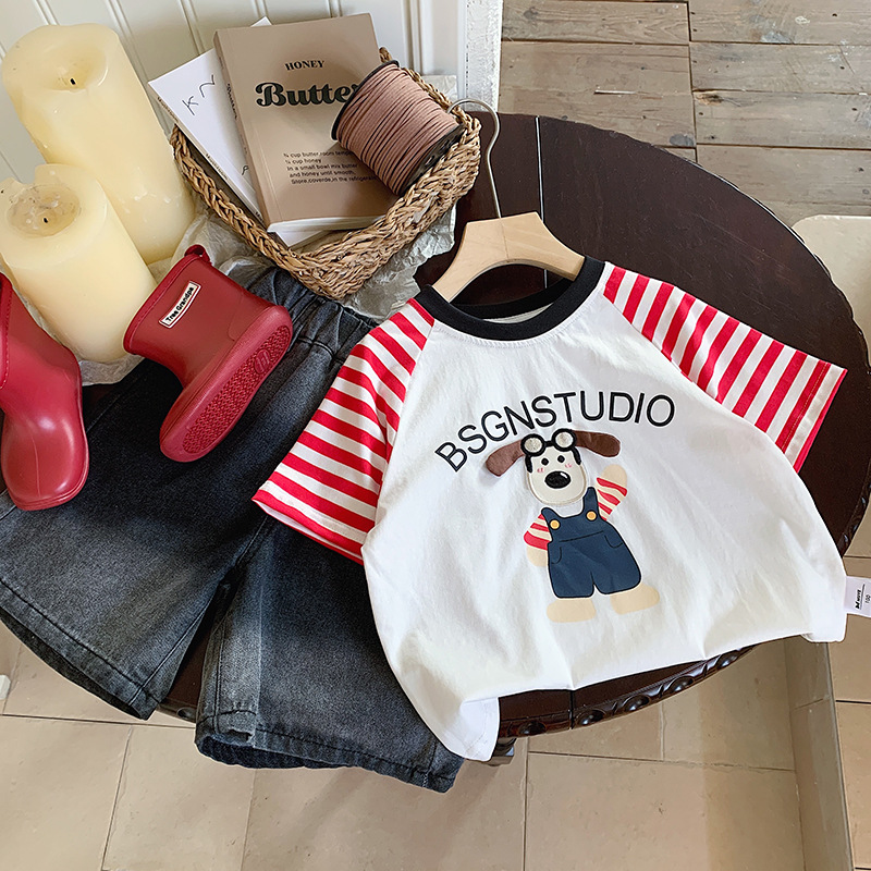 Niño camiseta verano 2024 nuevo niño niño korean versión algodón manga corta bebé dibujos animados lindo casual top pic 2