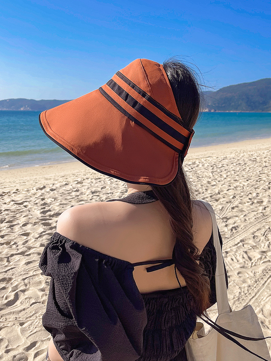 UV high-magnifying sun protection hollow top hat, new Korean version striped black rubber sun hat, spring and summer new simple hat, foldable pic 23