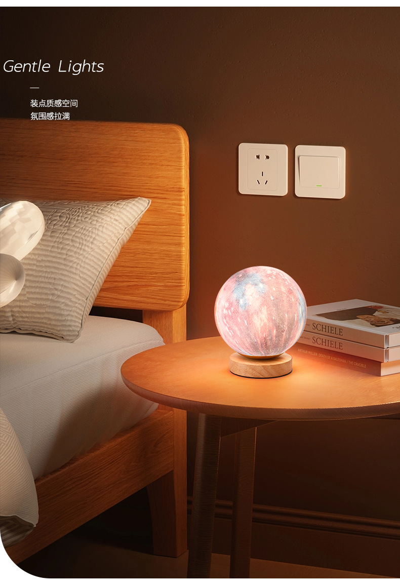 Crossover luna lámpara de mesa recargable de doble uso lámpara de noche pequeña lámpara de cabecera escritorio de dormitorio regalo creativo lámpara de mesa redonda pequeña pic 12
