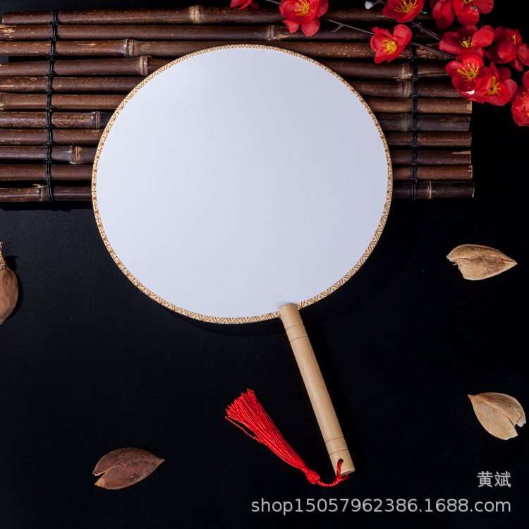 黑檀柄真丝空白宫扇团扇圆形书写绘画涂鸦DIY白色扇子可刺绣贴花详情20