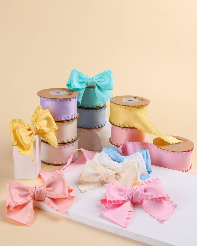 Classic thickened ruffled woven ribbon bow hair accessory clothing high-density wavy ribbon black fungus skirt hem satin ribbon pic 3