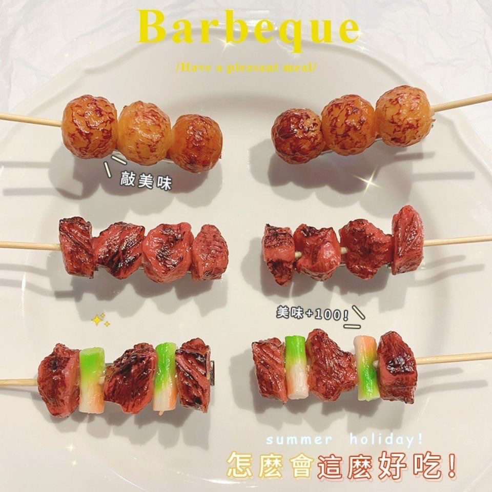 A grilled skewer hair clip ~ Original design of beef skewer side clip, ins simulation food play, fun and funny hair accessory, hairpin for girls pic 2