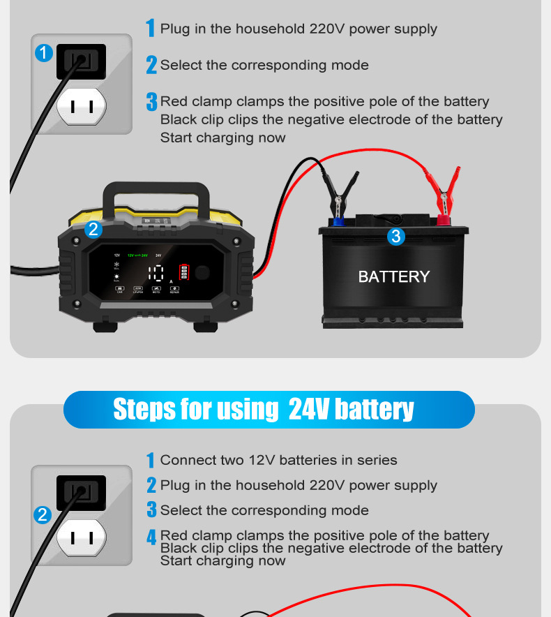 10A portable 12V24V motorcycle battery charger and portable car battery charger pic 22